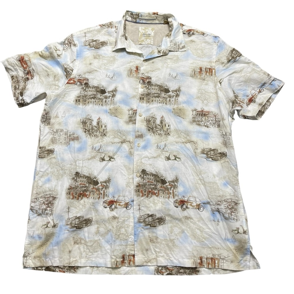 Tasso Elba Men’s Linen Short Sleeves Button Down Shirt Italian Village Prints XL